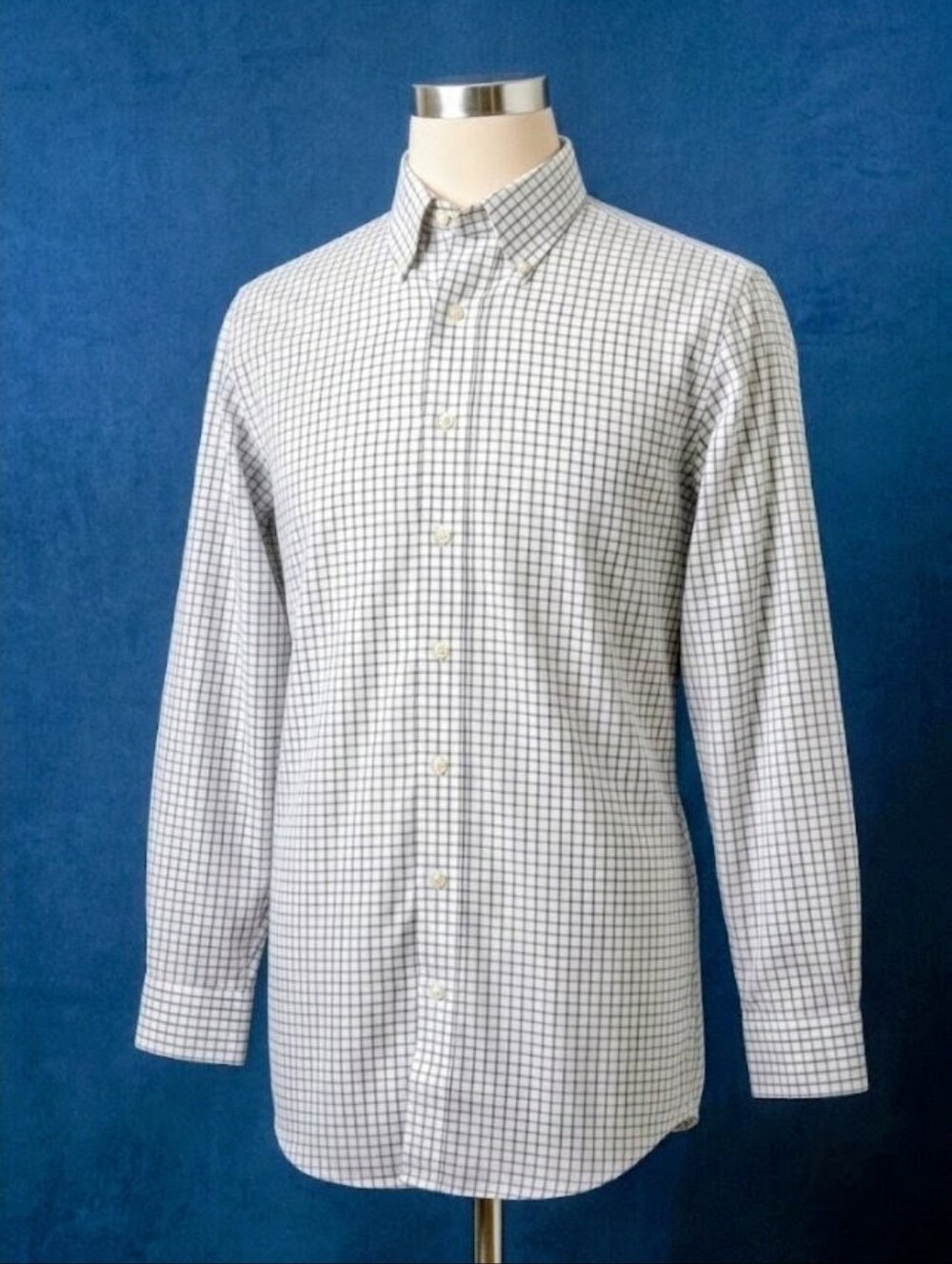 BROOKS BOTHERS Shirt Men's 17 34 Windowpane Non-Iron All Cotton
